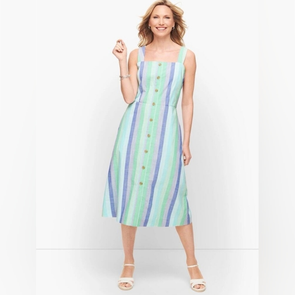 Talbots Beachcomber Striped Midi Dress Sz 16 Petite NEW